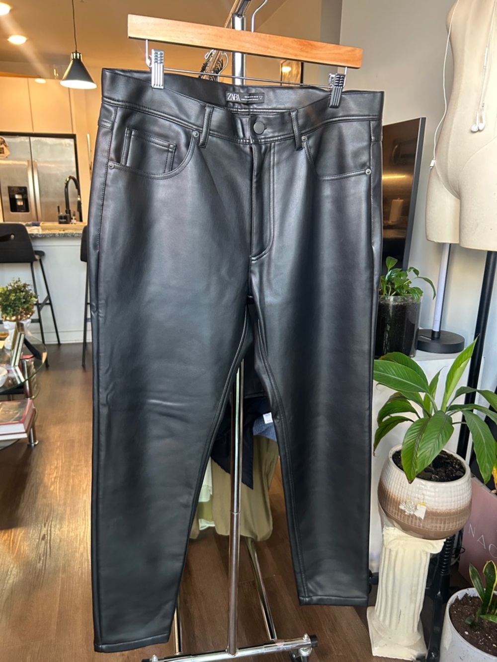 Zara Black Faux Leather Skinny Men’s Jeans